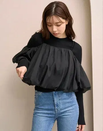 [택 포함 새상품] 오프숄더 레이어드 니트 풀오버 snidel 블랙