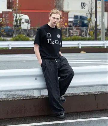 WISH FOR EVER 와이드 스트라이프 슬랙스