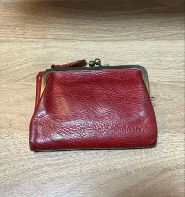 빨간색 가죽 가마구치 접이식 지갑