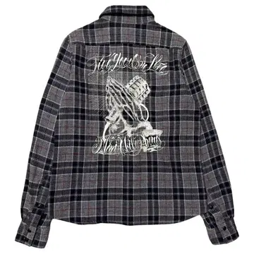 Nine Microphones 로고 자수 긴팔 체크 셔츠 그레이 S