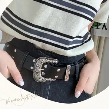 스터드풍 Y2K 메탈 악센트 벨트 103cm 블랙 그런지