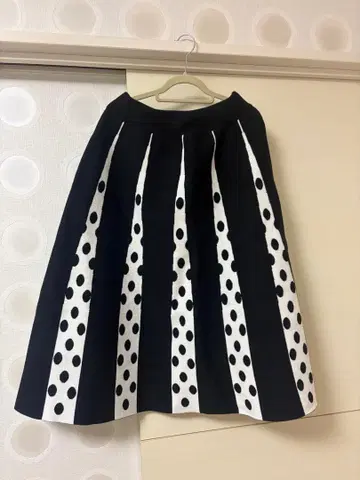 플레어 스커트 블랙과 화이트 스트라이프 도트