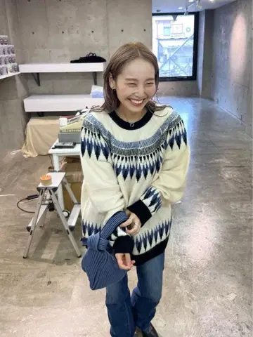 [ WHIMSIC ] 페어아일 패턴 니트 풀오버 블루