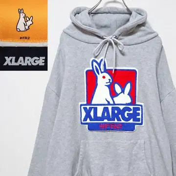 FR2 XLARGE 콜라보 파일 빅 로고 서리 내린 풀오버 후드티