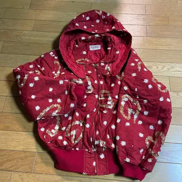 PINK HOUSE 빨간색 꽃무늬 후드 부착 점퍼 빈티지