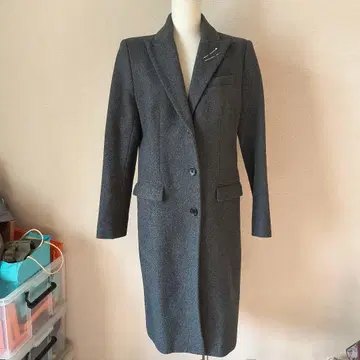 장 폴 고티에 그레이 체스터 코트 40 바닥 모조 진주