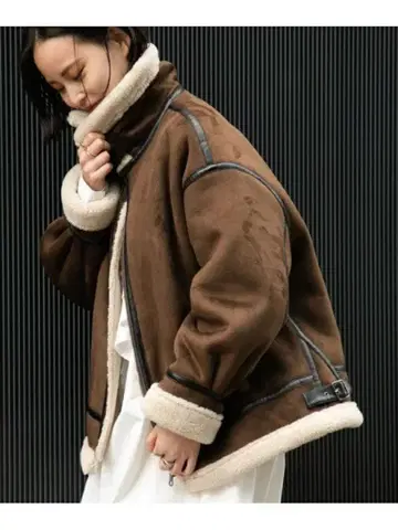 레이빔즈 보아 보머 블루종 브라운 페이크 무스탕 보아 코트