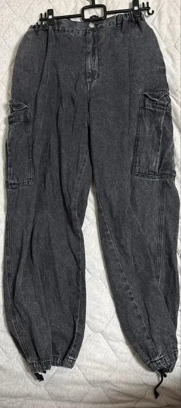 와이드 데님 카고 팬츠 그레이 블랙