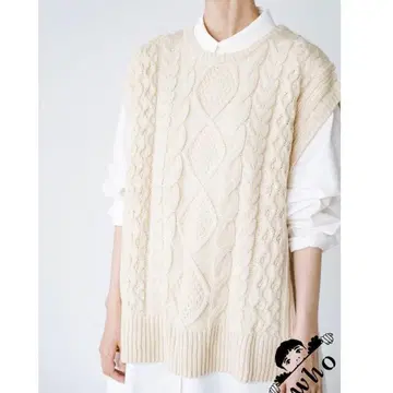 haco! 하코 니트 베스트 라이트 베이지 화이트 M 사이즈