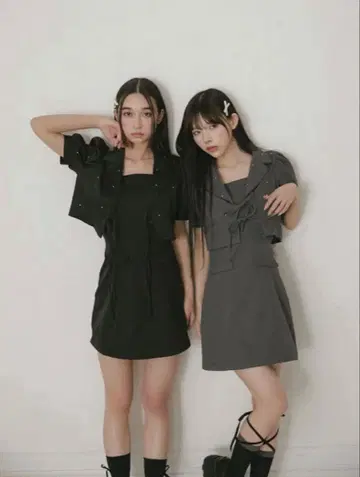 퍼프 슬리브 셋업 (그레이 블랙)