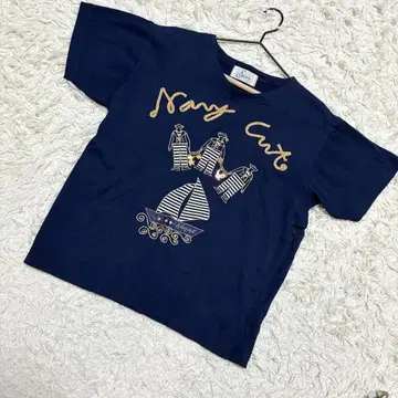 fairy 참 포함 T셔츠 수병복 요트 금 자수 코튼 네이비