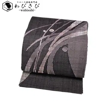 나고야 오비 마가타츠무기 추상 무늬 이마츠루색 O-5586