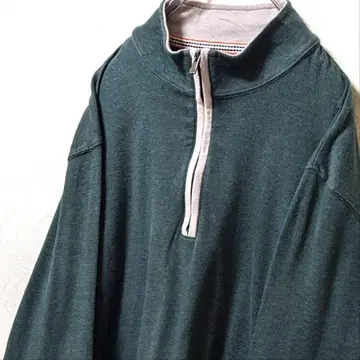 노멀 브랜드 로고 자수 하프 지퍼 맨투맨 트레이닝복 그린 L 구제 의류