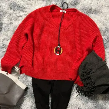 [ SPICK & SPAN ] 모헤어 울 V넥 니트 빨간색 레드