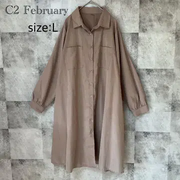 [ C2 February ] 롱 셔츠 원피스 백 플리츠 긴팔 L