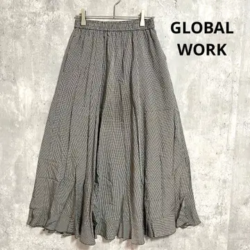 GLOBAL WORK 깅엄 체크 플레어 롱 스커트 허리밴딩