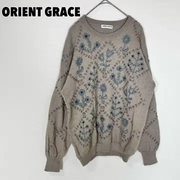 ORIENT GRACE 꽃무늬 자수 니트 스웨터 모 100%