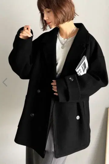 더블 버튼 멜톤 자켓 코트 (미들 기장)