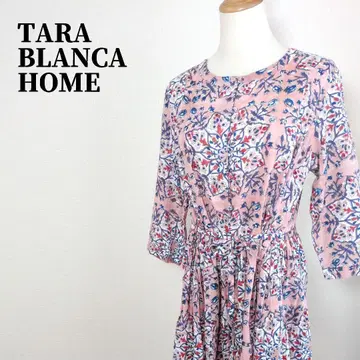 타라 블랑카 홈 허리 리본 끈 포함 꽃무늬 인도 코튼 셔츠 원피스