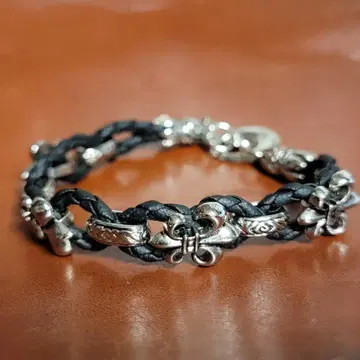 빈티지 플뢰르 드 리스 가죽 팔찌