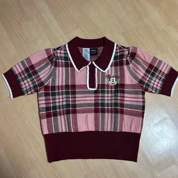 홍콩 디즈니 미키마우스 반팔 폴로 니트 체크 무늬