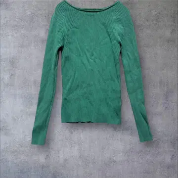 a2468 [FTY] 리브 니트 긴팔 스트레치 그린 34