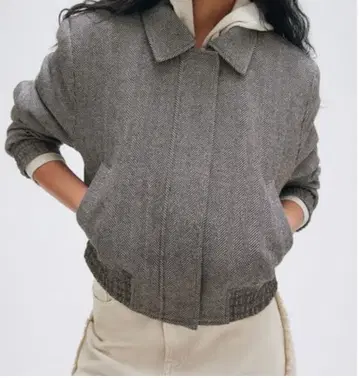 H&M 헤링본 숄더 패드 플라이트 자켓 그레이