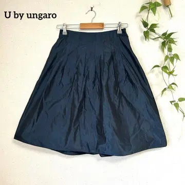 새상품급 유 바이 웅가로 타프타 플리츠 스커트 38 네이비 광택감 일본제