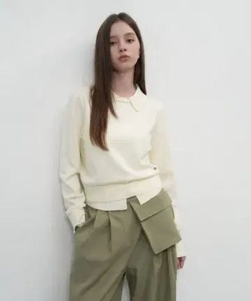 새상품급 general idea 레이어드 카라 부착 니트 풀오버