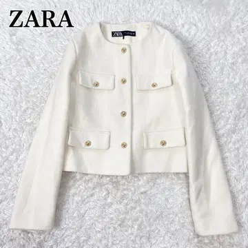 ZARA 노카라 크롭 블레이저 플랩 골드 버튼 화이트 M