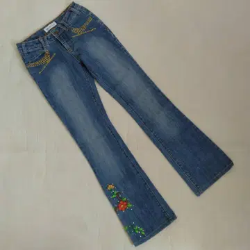 SAIDIAN 여성용 데님 팬츠 꽃무늬 자수 부츠컷