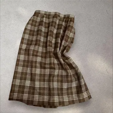 가을/겨울 브라운 체크 무늬 스커트 무릎 기장 울 100