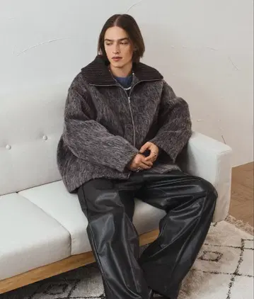 [ 새상품급 ] 멜란지 샤기 더블 지퍼 블루종 M 사이즈