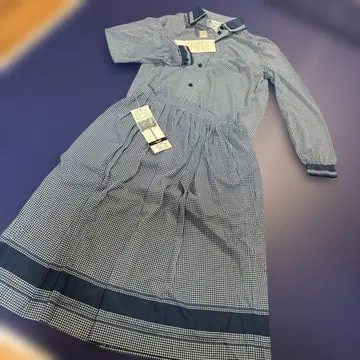 와코루 BODY WEAR 네이비 계열 체크 롱 셔츠 원피스