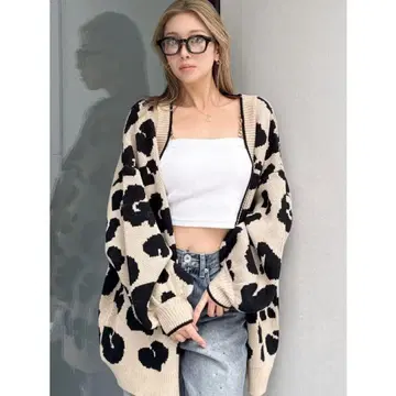 레오파드 무늬 니트 가디건