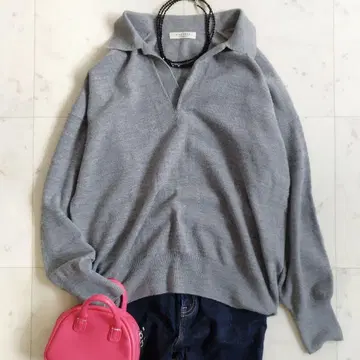 맥피 니트 피케 셔츠 S 사이즈 그레이 오버 사이즈