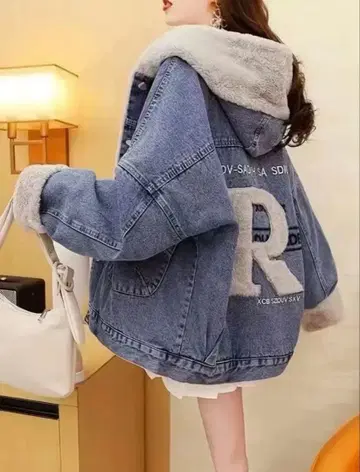 미사용 새상품 여성용 데님 아우터 인디고 블루 속기모 프리 사이즈