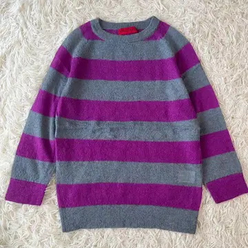 SUPER HAKKA 슈퍼 하카 모헤어 혼방 니트 보더 그레이 보라색