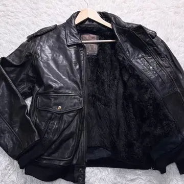 유로 빈티지 A-2 가죽 플라이트 자켓 보아 라이너 XXL 블랙