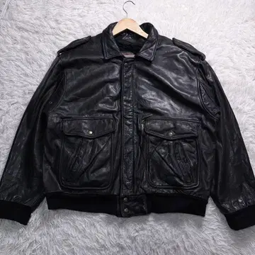 유로 빈티지 A-2 가죽 플라이트 자켓 보아 라이너 XXL 블랙