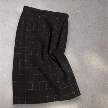 GENNY 블랙 골드 라인 체크 무늬 미디 스커트 ITALY