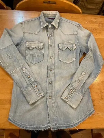 빈티지 가공 BLUE/BLUE 데님 셔츠 긴팔 1