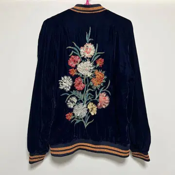 ZARA 자수 꽃 오렌지 스트라이프 네이비 스카잔 벨로아