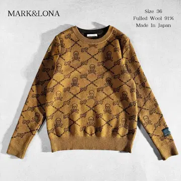 새상품급 MARK&LONA 융모 울 총 패턴 크루넥 니트 36 일본제