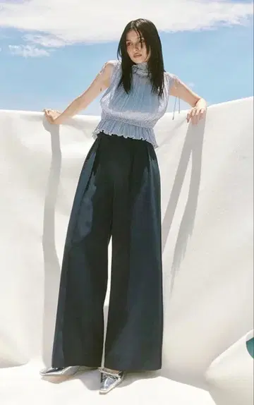 프레이 아이디 / 2way 허리 디자인 와이드 팬츠 [ NVY ]