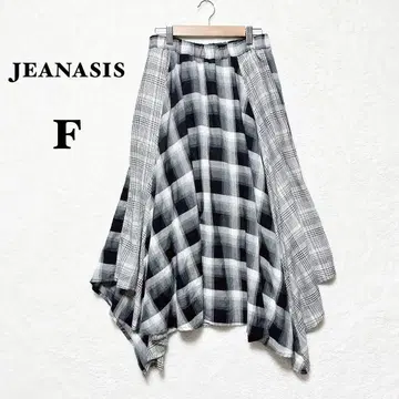 지나시스 플레어 스커트 체크 절개 비대칭 허리밴딩 블랙 F