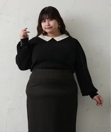 Louiosy [빅 사이즈] 비쥬 장식 컬러 니트 도킹 상의 4L