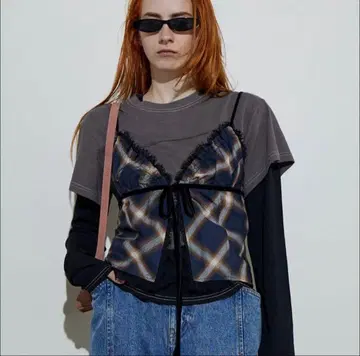 maison special 체크 무늬 레이스 뷔스티에