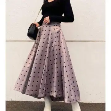 스나이델 프린트 볼륨 플레어 스커트 SNIDEL