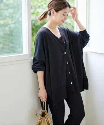 저널 스탠다드 HT 코튼 판초 가디건 블랙